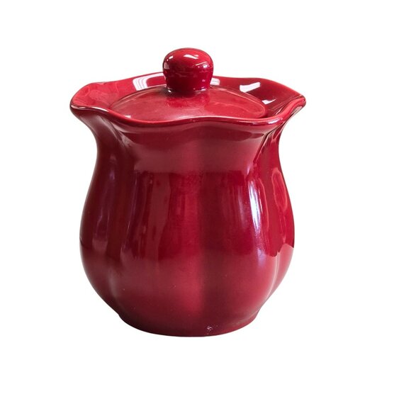 Red Decorative Ceramic Jar With Lid - Picture 2 of 8